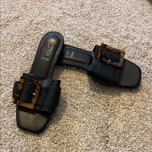 Joie Black Sandals with Tortoise Accent